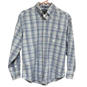 Wrangler Twenty X Button Down Shirt M Plaid Long Sleeve Country Western Blue Whi